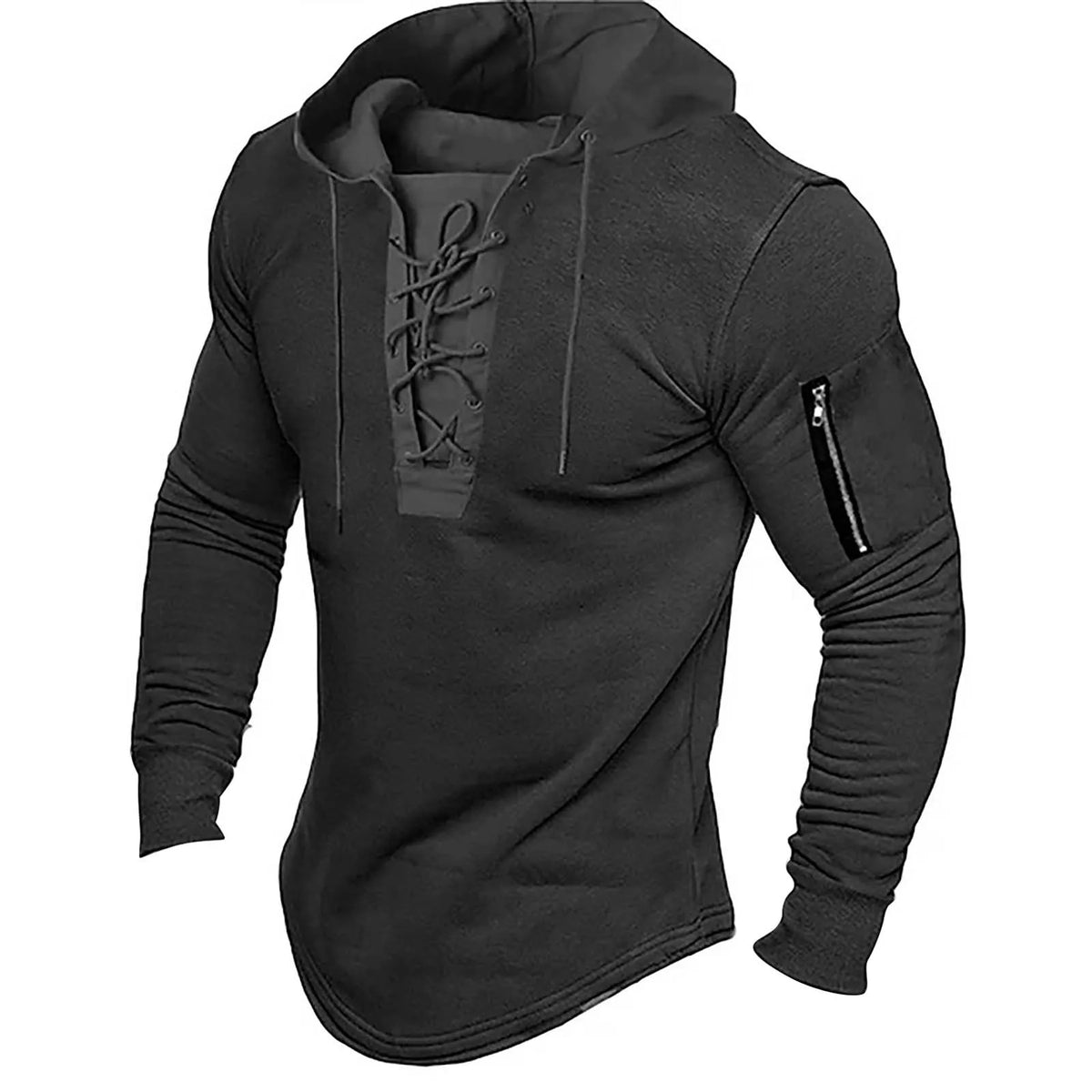Solid Zipper Hoodie Zip Up Long Sleeve Black