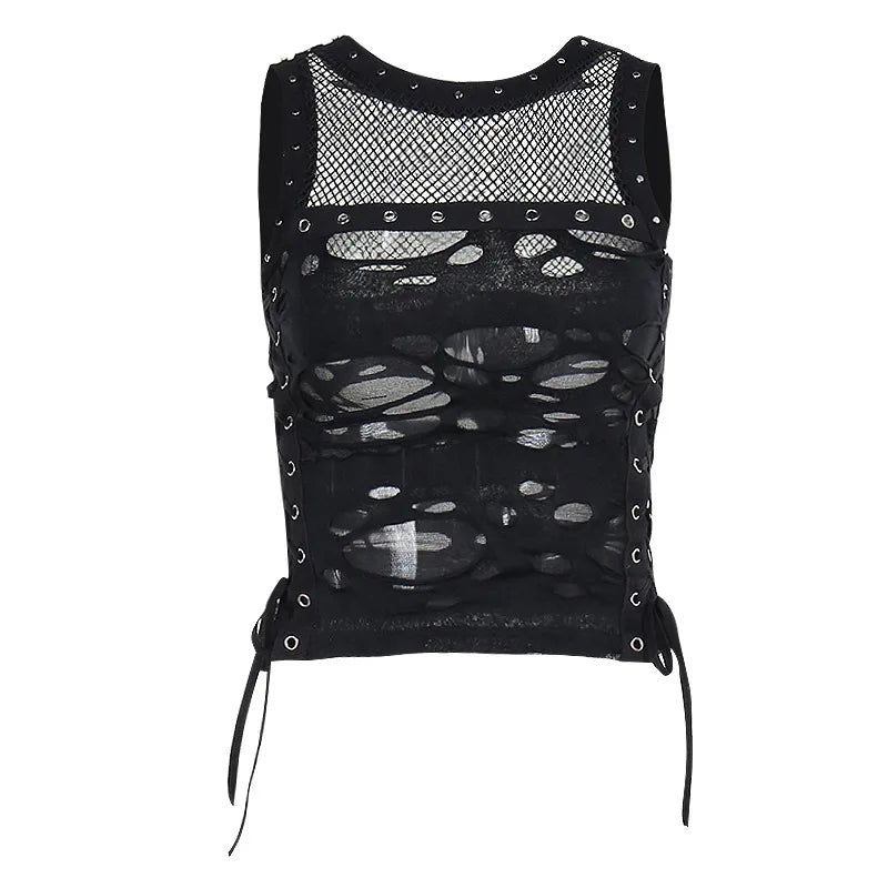 Gothic Crop Punk Tanks T Shirt Lace Knit