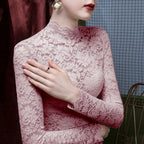 Stretch Flowers Lace T Shirt Turtleneck