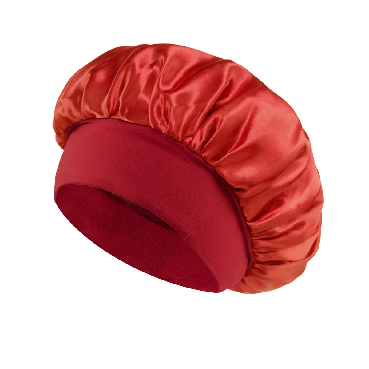 Satin Sleep Bonnet with Wide Elastic Band red