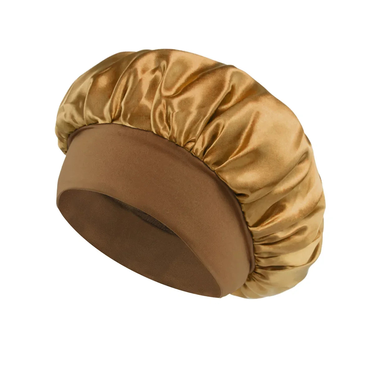 Satin Sleep Bonnet with Wide Elastic Band gold