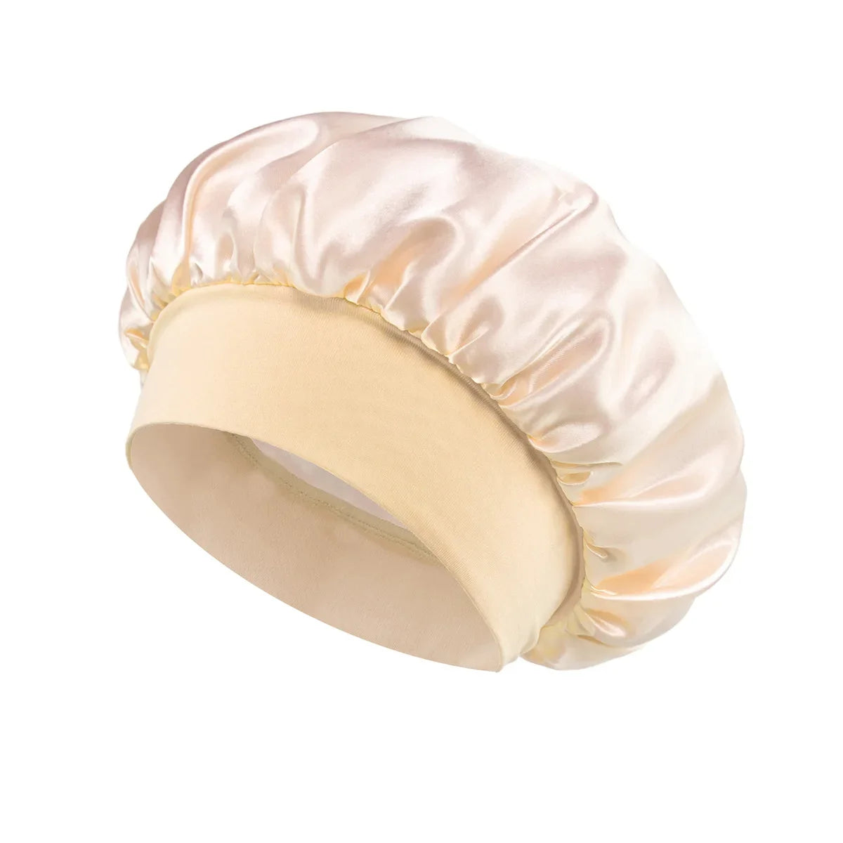 Satin Sleep Bonnet with Wide Elastic Band beige