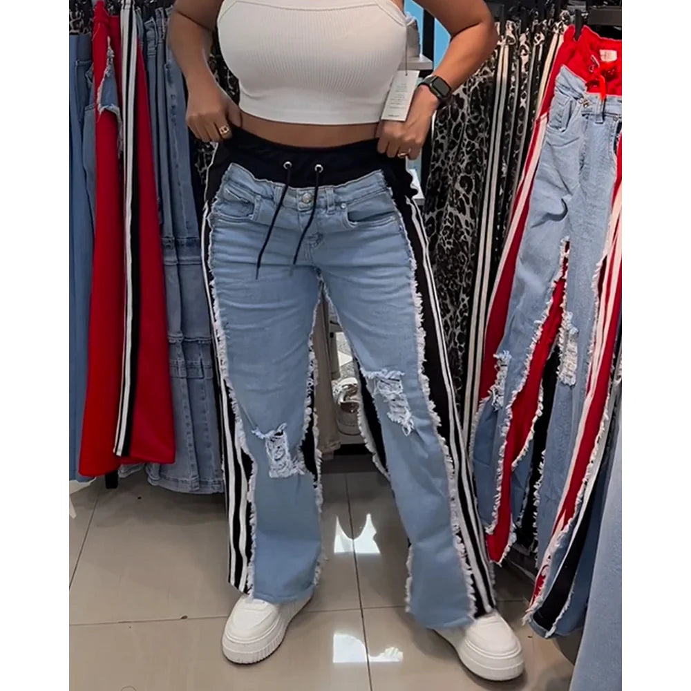 High Waist Ripped Jeans High Waisted Wide Leg