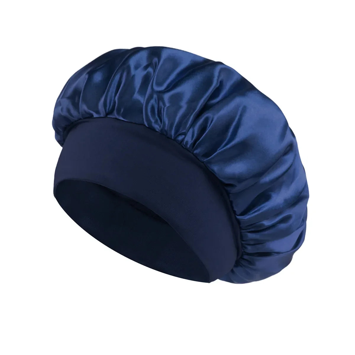 Satin Sleep Bonnet with Wide Elastic Band navy