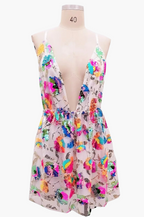 Deep Backless Sequin Dress Floral
