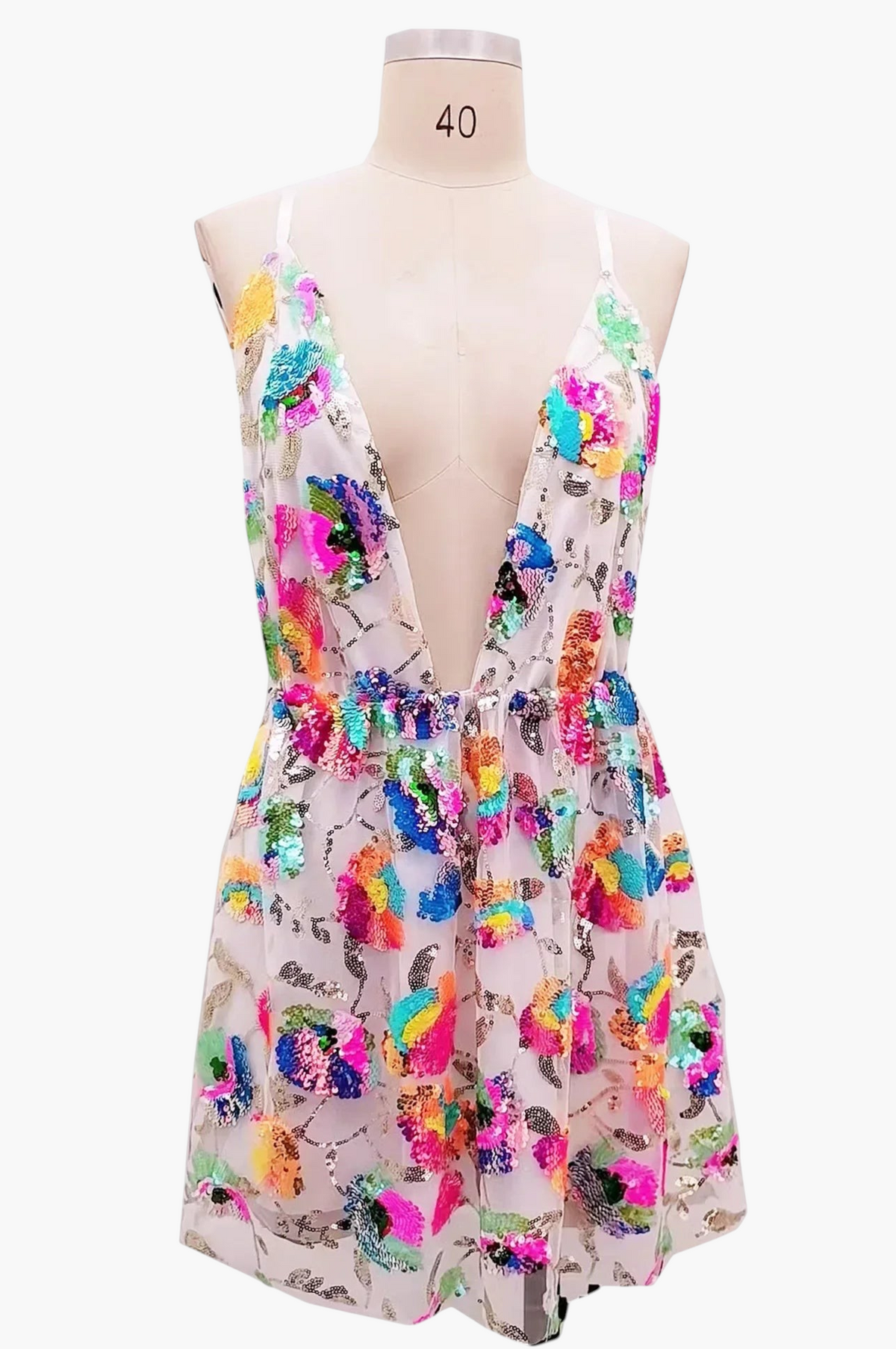 Deep Backless Sequin Dress Floral