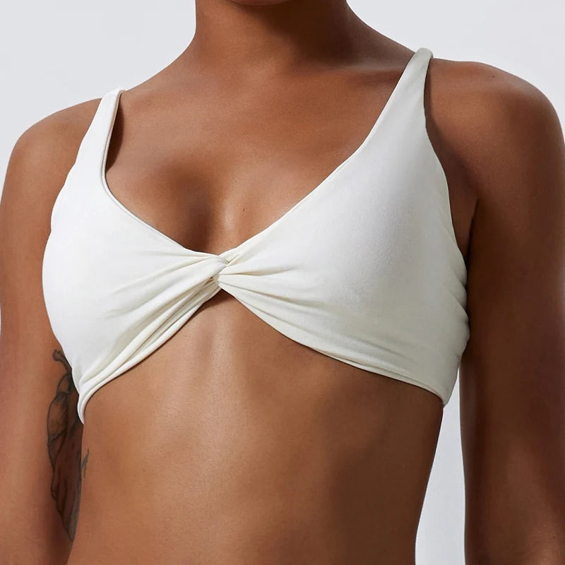 Push Up Sports Bra Breathable Top Knit Backless Ivory