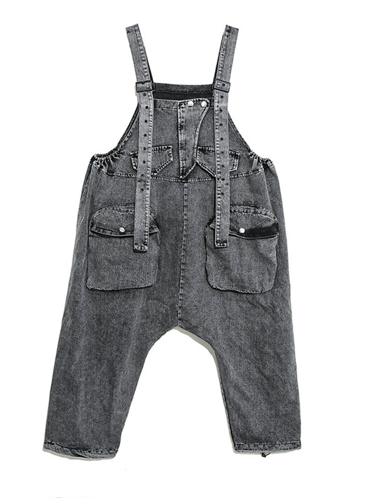 Chicever Denim Jumpsuits Jeans Square Neck Sleeveless as picture One Size