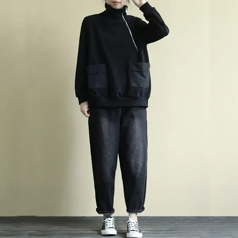 Black With Zipper Top Zip Up