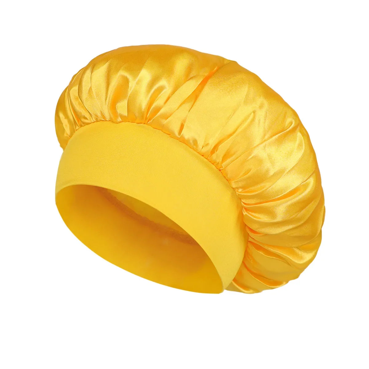 Satin Sleep Bonnet with Wide Elastic Band yellow