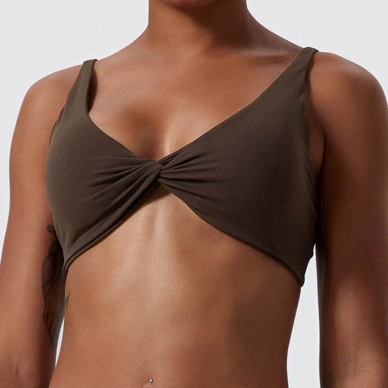 Push Up Sports Bra Breathable Top Knit Backless Coffee