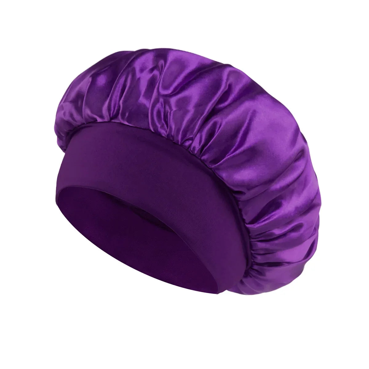 Satin Sleep Bonnet with Wide Elastic Band purple