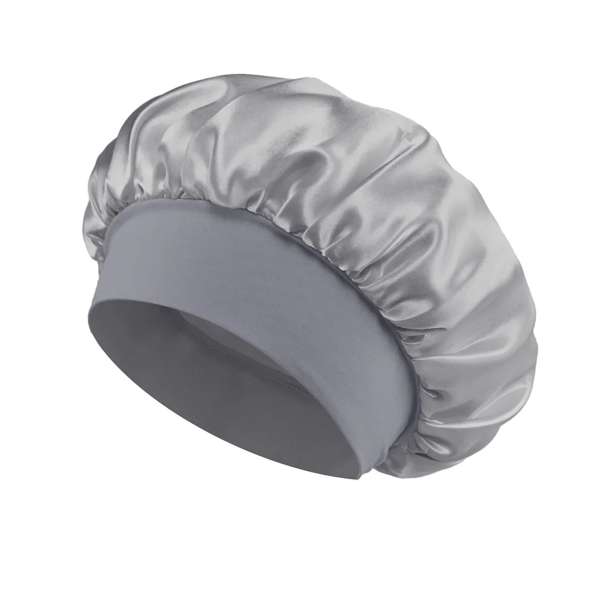 Satin Sleep Bonnet with Wide Elastic Band gray