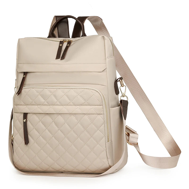 Plaid Daypack Waterproof Backpack Beige 14 inches