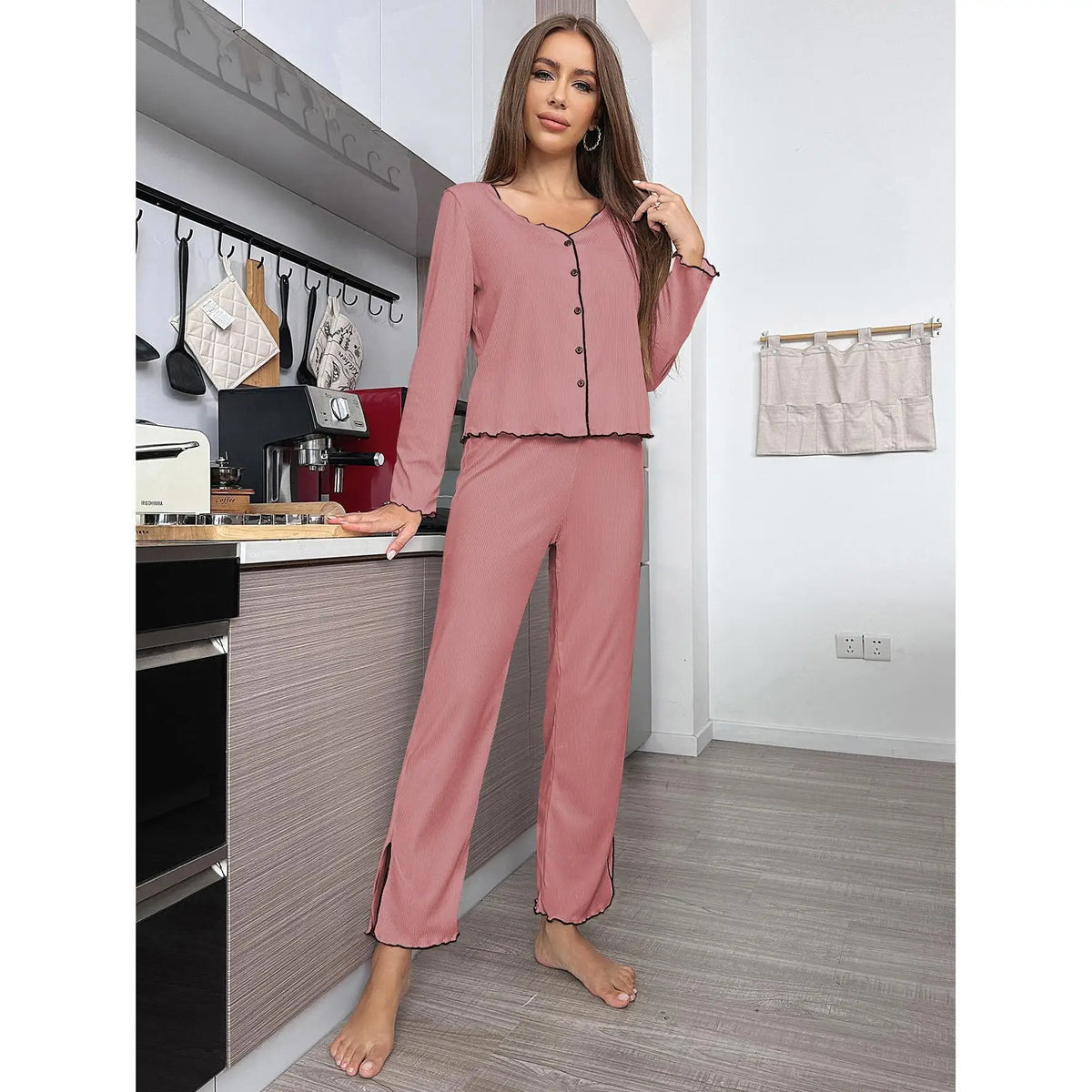 Europe Hot selling Pajamas Cardigan Long Sleeve Pink