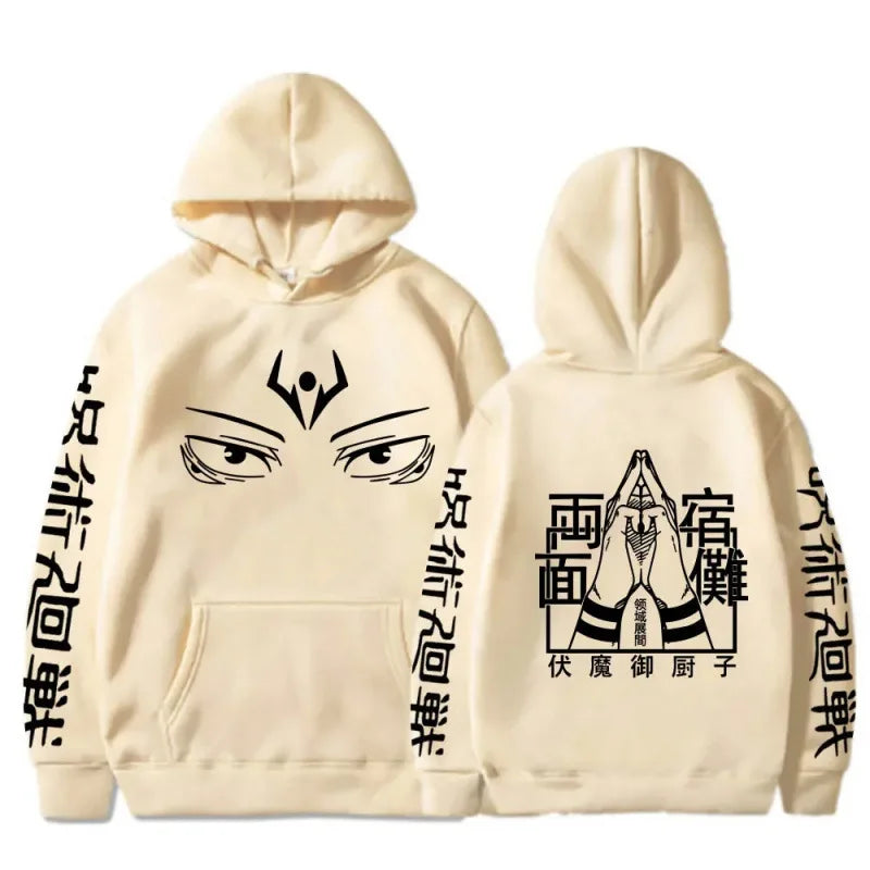 Hoodies Japanese Anime Top Graphic Fleece Khaki