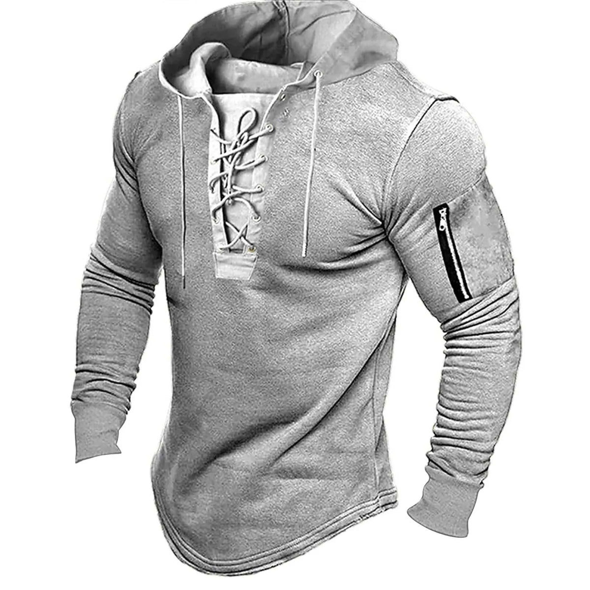 Solid Zipper Hoodie Zip Up Long Sleeve Grey