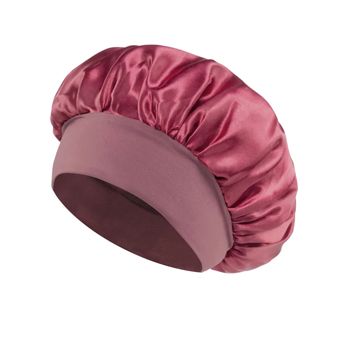 Satin Sleep Bonnet with Wide Elastic Band leather red