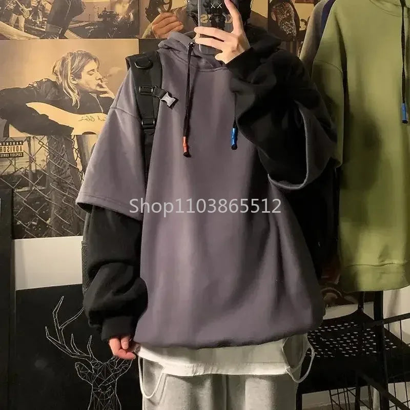 Hoodies Patchwork Sweatshirts Sweater Dark Grey
