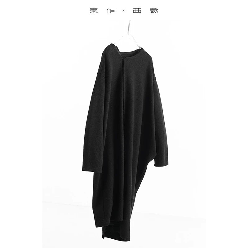 Niche Designer Wool Dress Long Sleeve Knit Black One Size