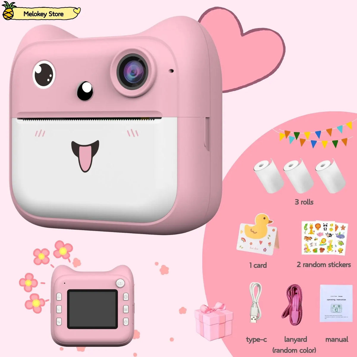 Kids Photo Camera Pink-Set2