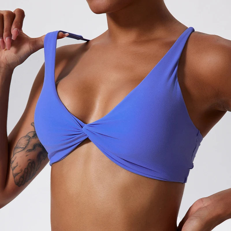 Push Up Sports Bra Breathable Top Knit Backless Blue Purple