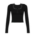 Pure Desire Sweet T Shirt V Neck Lace Blouse