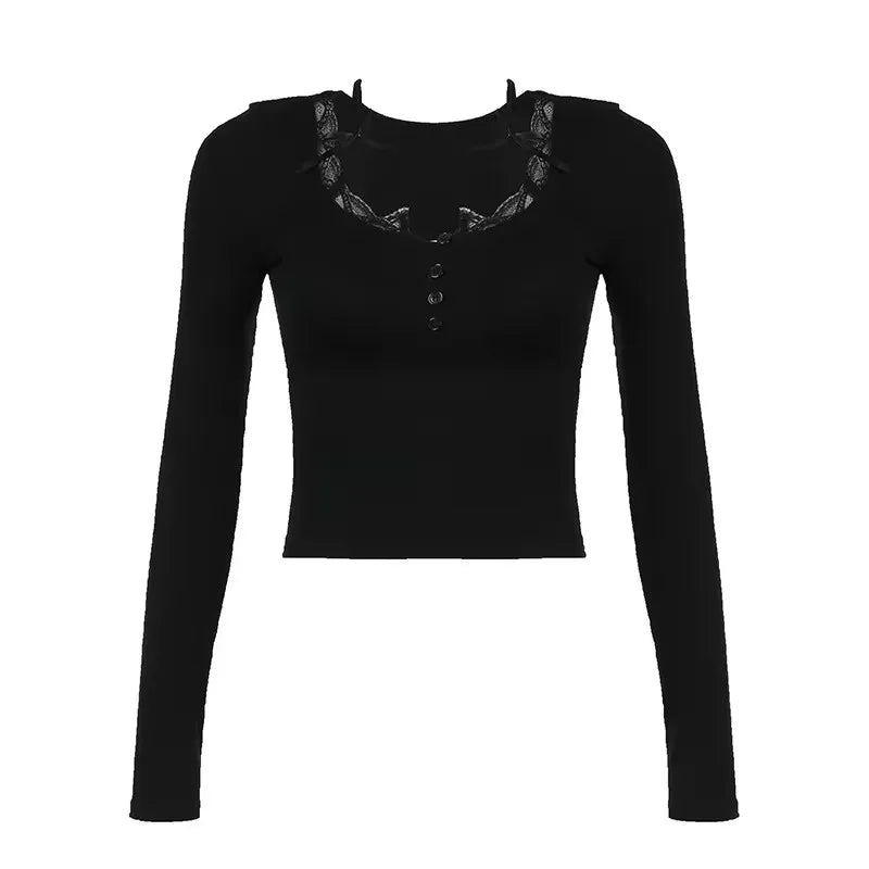 Pure Desire Sweet T Shirt V Neck Lace Blouse