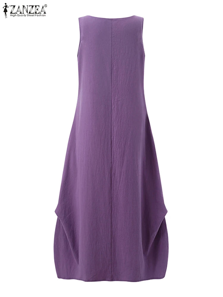 Zanzea Holiday Oversized Dress Relaxed Fit Sleeveless