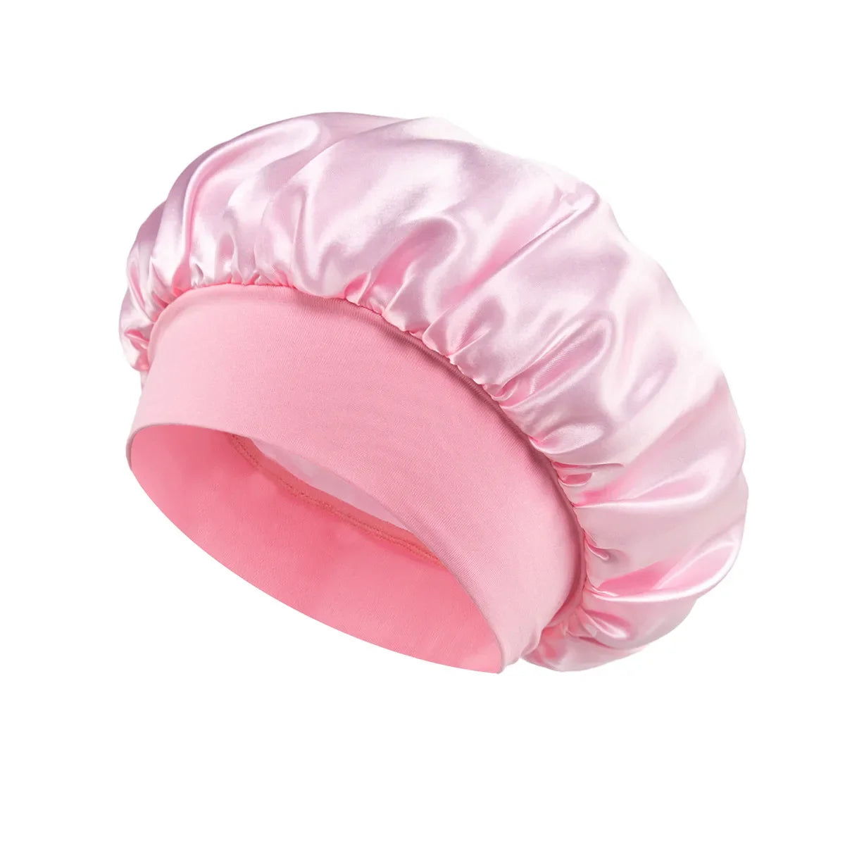 Satin Sleep Bonnet with Wide Elastic Band pink
