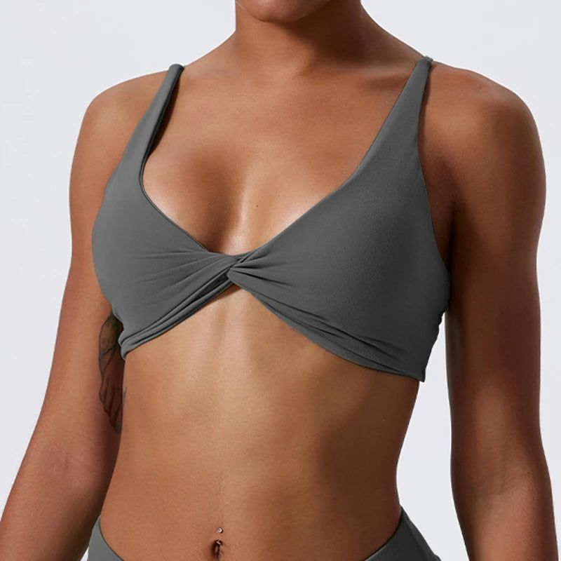 Push Up Sports Bra Breathable Top Knit Backless Grey