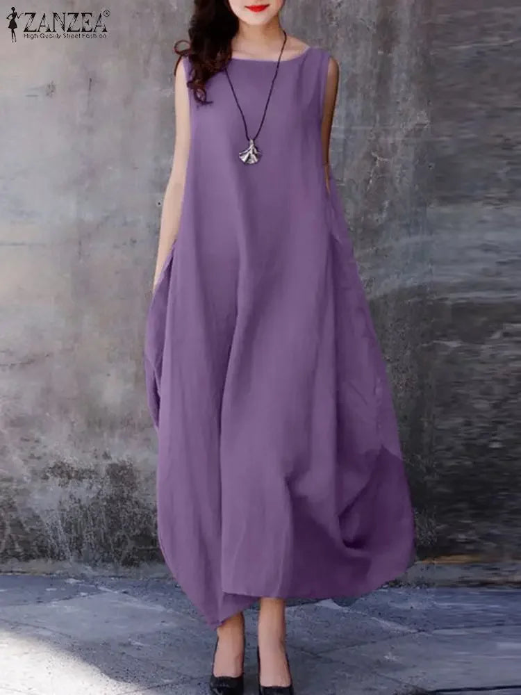 Zanzea Holiday Oversized Dress Relaxed Fit Sleeveless