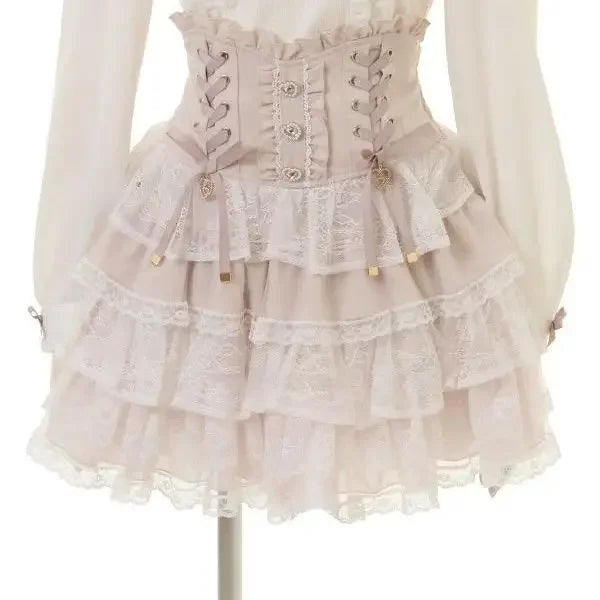 Japanese Lolita Lace Layered Skirt High Waisted Lace Pink