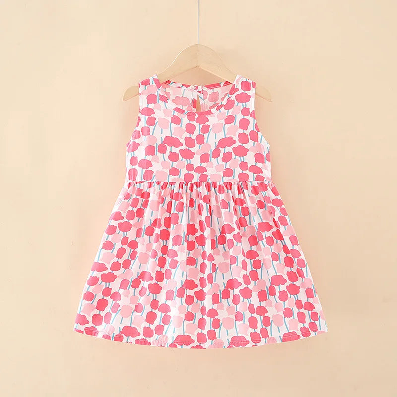 Girls Floral Sleeveless Dress Pink flowers