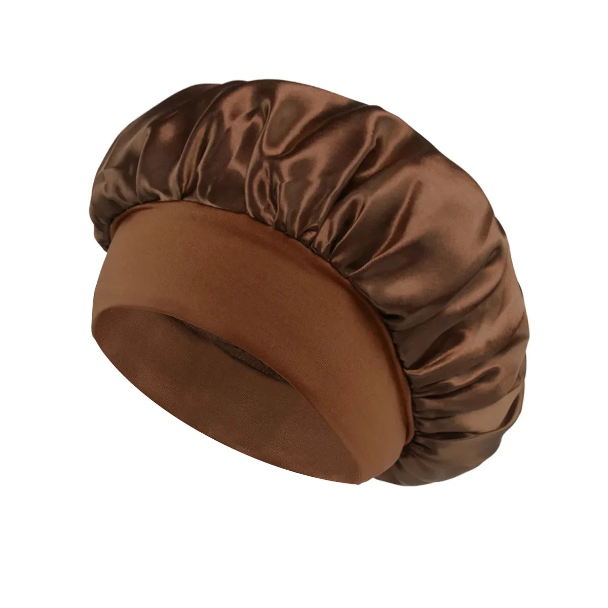 Satin Sleep Bonnet with Wide Elastic Band coffee