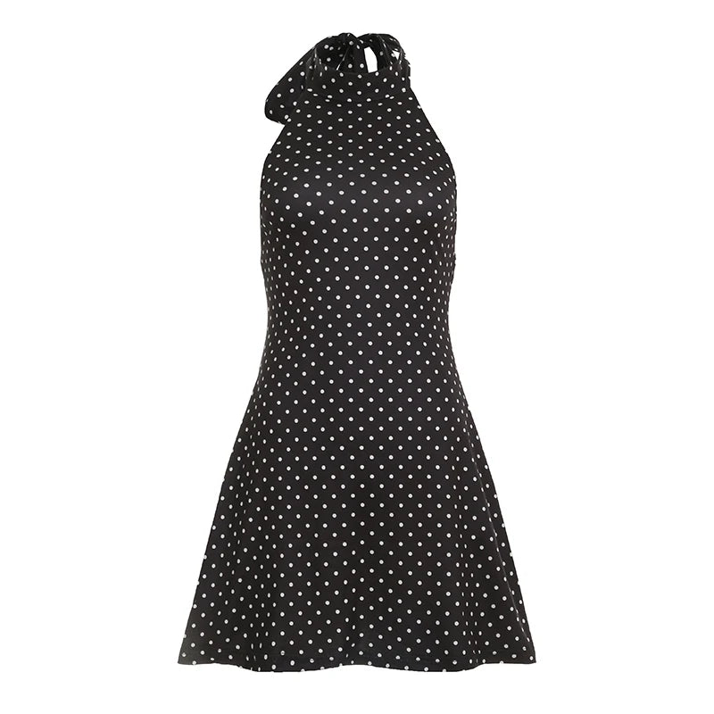 Suchcute Polka Dot Dress Halter Neck Sleeveless black