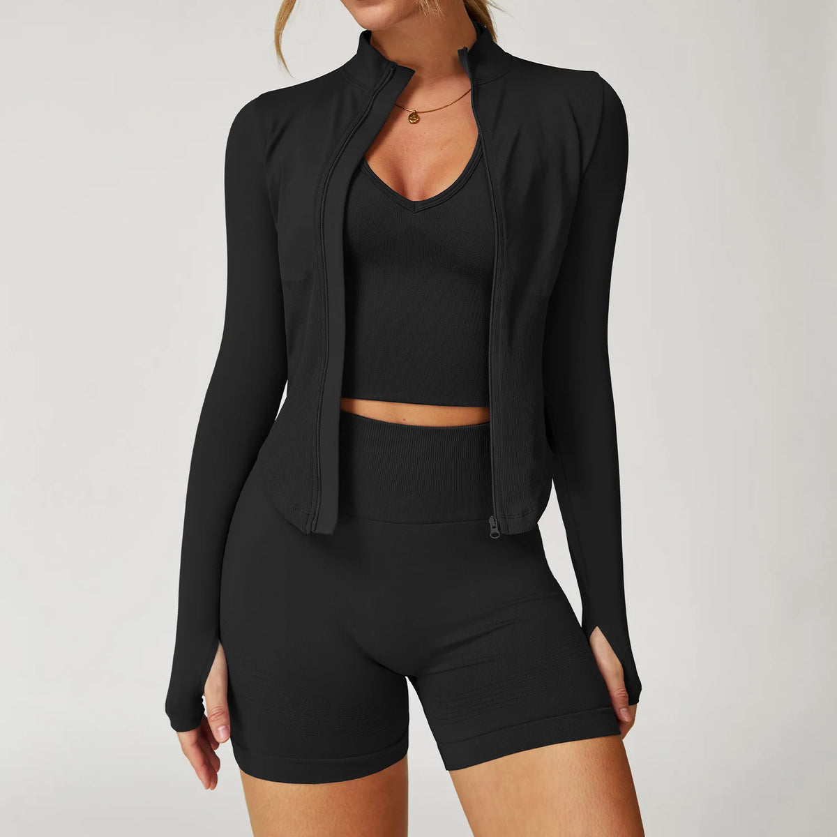 Yoga Set Gym Long Sleeve Black 3pcs-1 China Mainland