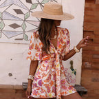 European American V neck Dress