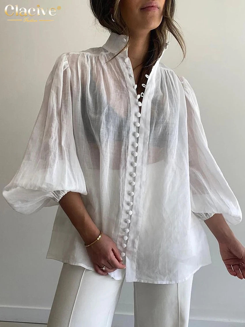 Clacive White Cotton Shirt Blouse