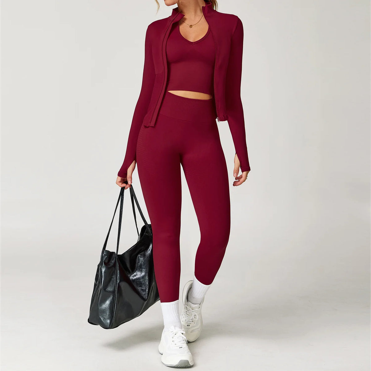 Yoga Set Gym Long Sleeve Cherry Red 3pcs-2 China Mainland