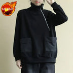 Black With Zipper Top Zip Up Black Plus Velvet