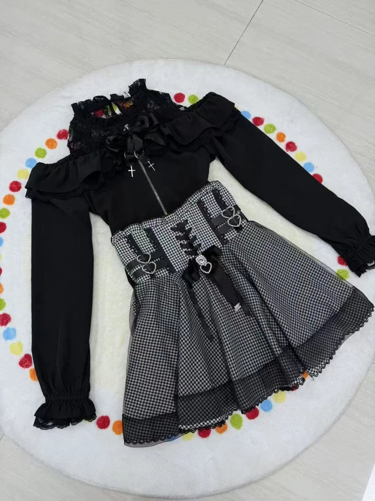 Sweet Kawaii Slim Skirt Off Shoulder Lace