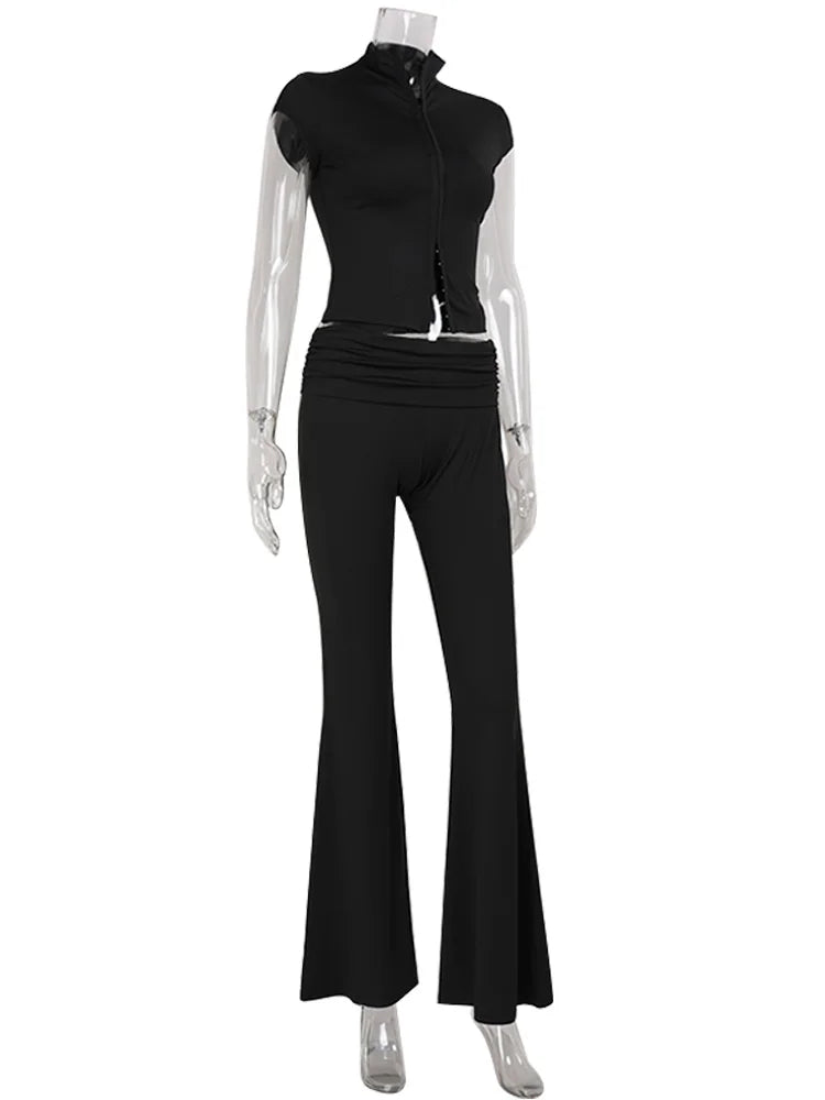 Ahagaga Sets Short Top Turtleneck Zip Up