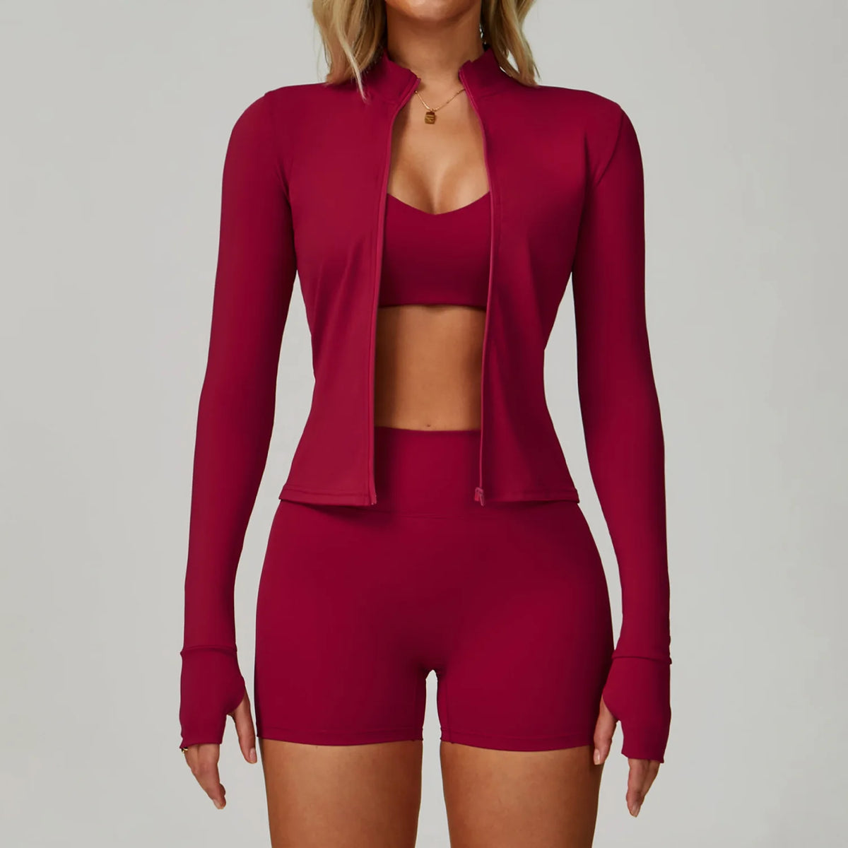 Piece Yoga Gym Shorts High Waisted Rose red Set 3 China Mainland