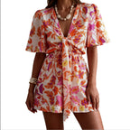 European American V neck Dress
