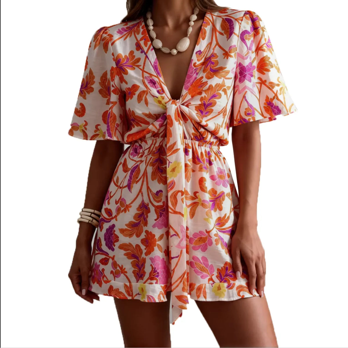European American V neck Dress