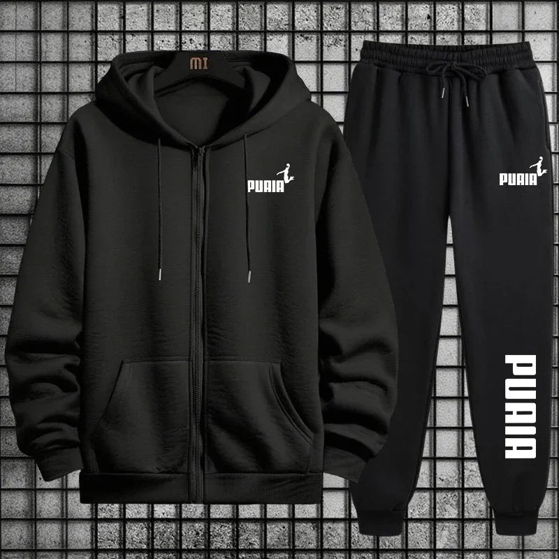 Tracksuit Trend Printing Pants Zip Up Black