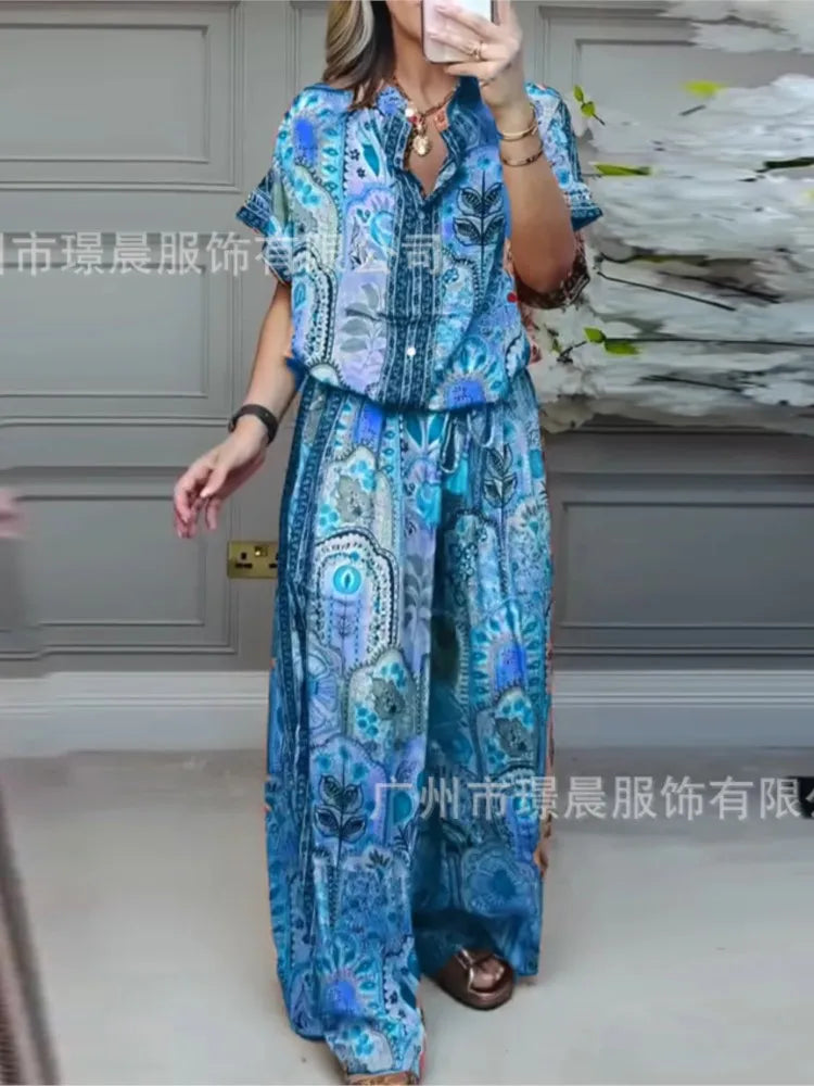 Printed Wide leg Set Top