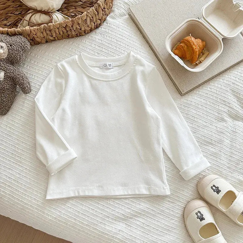 Soft Cotton Long T Shirt Long Sleeve WHITE 110(2 to 3 Years)