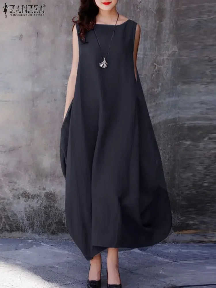 Zanzea Holiday Oversized Dress Relaxed Fit Sleeveless